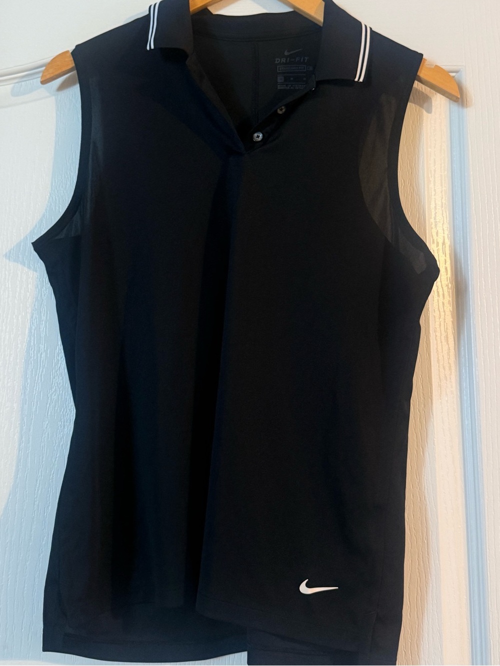 Nike Black Sleeveless Dri-FIT Polo Tank with White Trim